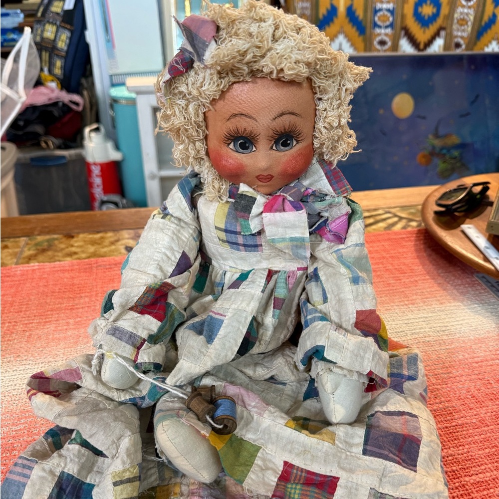 Handmade and Numbered Patchwork Doll with Curly Hair